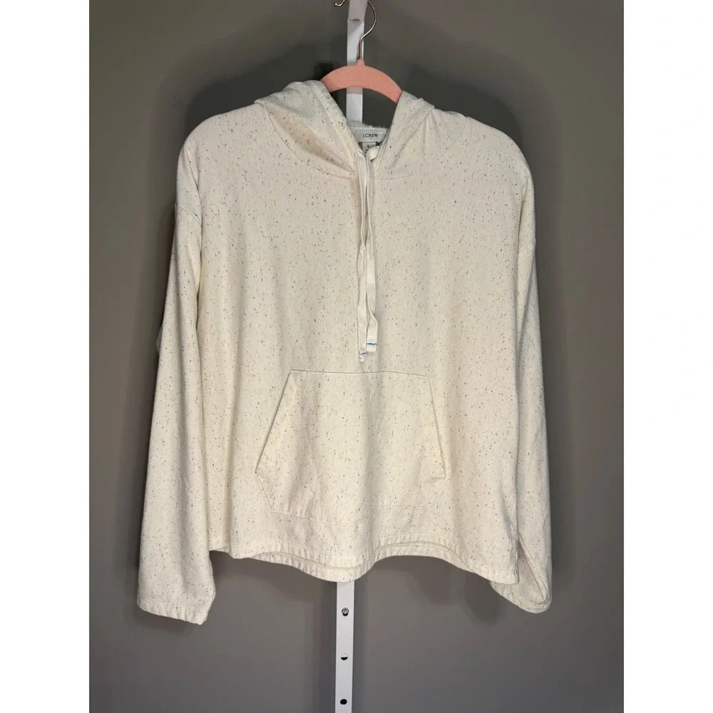 J.Crew‎ Cream Speckled Hoodie Sweatshirt Size L Cozycore Loungewear Normcore